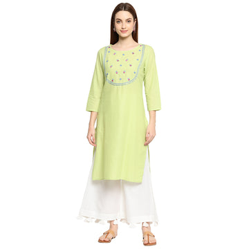 Women Woven Cambric Straight Embroidered Kurta