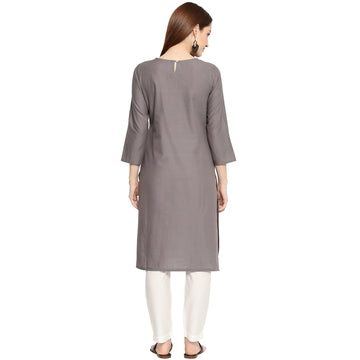 Women Straight Fit Woven Cambric Embroidered Kurta