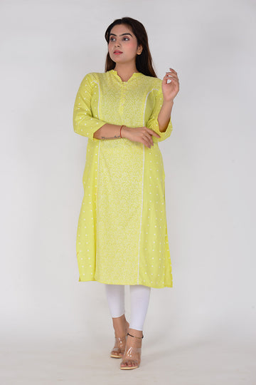 Women Printed Lace Work Straight Fit Woven Cotton Ethnic Kurta