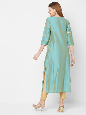 Women PST Zari Work Blue Party Wear Kurta