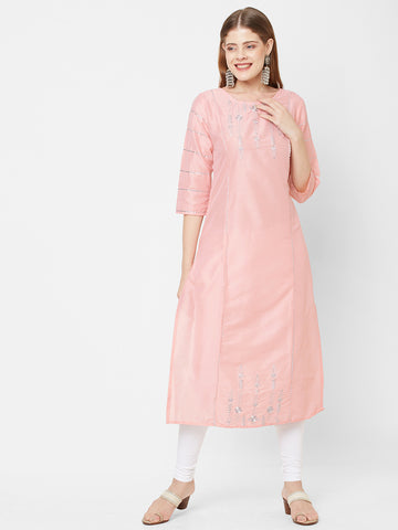 Women Lace & Gotta Work Straight PST Pink Kurta