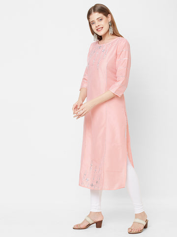 Women Lace & Gotta Work Straight PST Pink Kurta