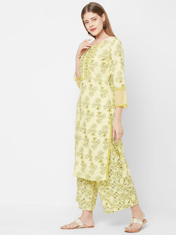 Women Printed Straight Pst Yellow Kurta