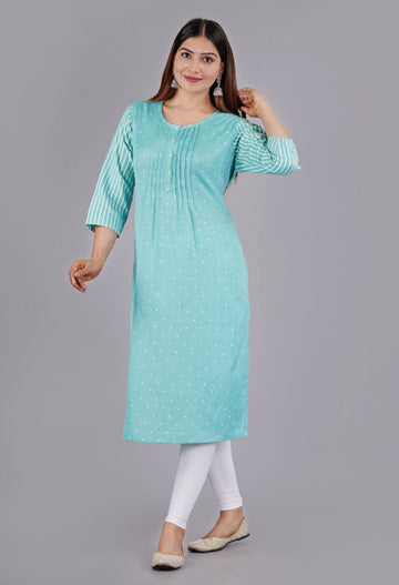 Women Woven Rayon Flex Turquoise Kurta